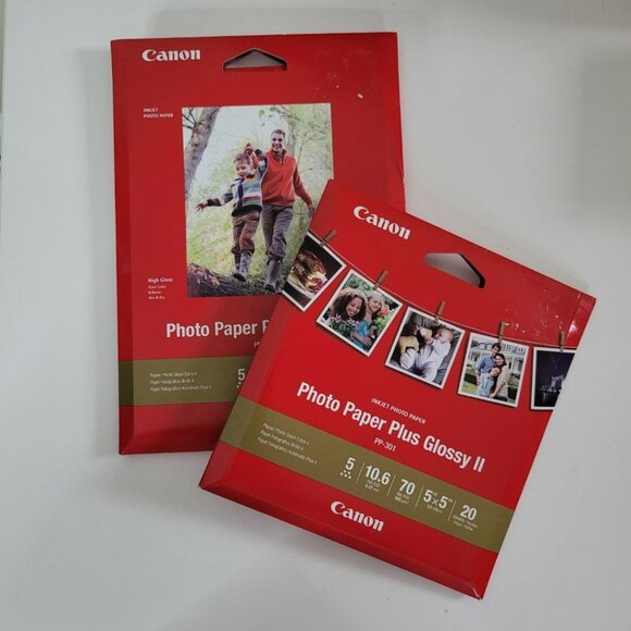 Canon Inkjet Photo Paper Plus Glossy II 5x7 5x5 Packs of 20 Each New Sealed - Picture 1 of 7